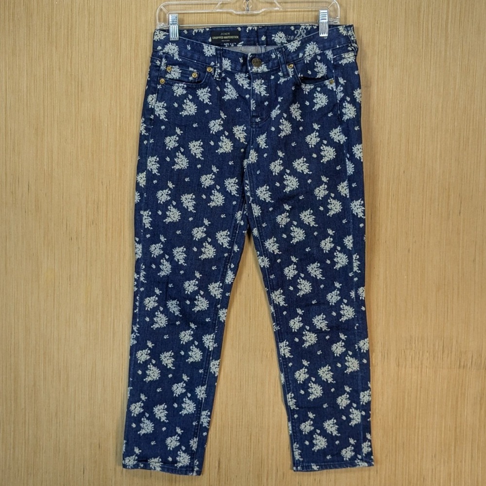 J. Crew Cropped Matchstick Jeans Women Size 28 Blue Floral Print Blue Denim